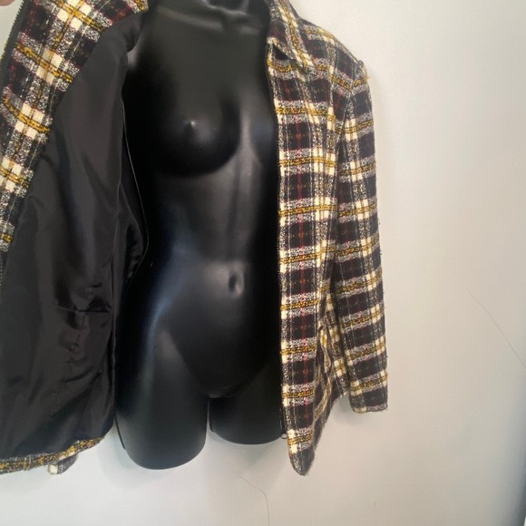 Yellow Red Y2K Plaid Shacket Jacket Blazer Size 16 XL Dark Academia Window Pane - Picture 4 of 10